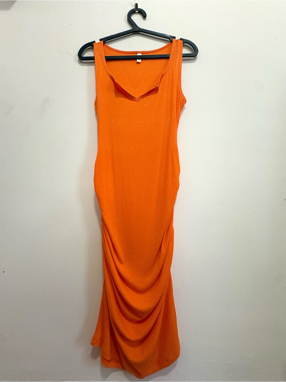 Amazon Bright Orange Tank Ruched Maxi Dress